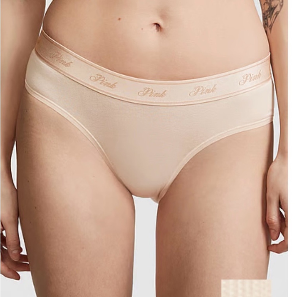 PINK Victoria's Secret Bikini Hiphuggers Panties tan medium new with tags cotton